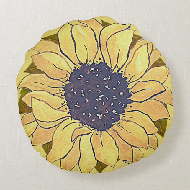 Rustikaler Chic Gelb Gelbblüte Aquarellblüte Rundes Kissen (Rückseite)