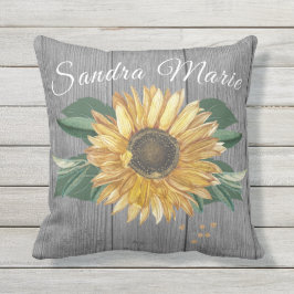 Rustikaler Chic Golden Yellow Sunflower Grau Wood Kissen