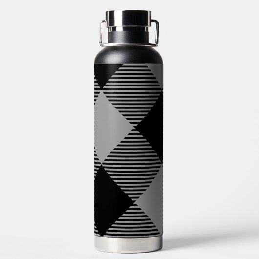Rustikaler Chic, grau-weiß Kariert Trinkflasche (Rückseite)
