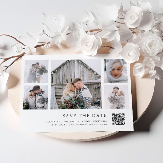 Rustikaler Chic | Mehrbild-Gitter-QR-Code-Hochzeit Save The Date