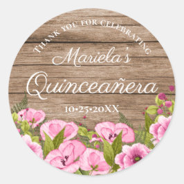 Rustikaler Chic Pink Floral Quinceañera Vielen Dan Runder Aufkleber
