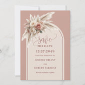 Rustikaler Chic Rosa Pampasgras-Bogen Save the Dat Einladung (Vorderseite)