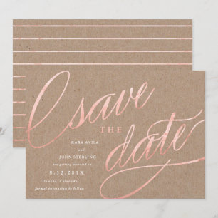 Rustikaler Chic Roségold Save-the-Date-Karten Ro Einladung