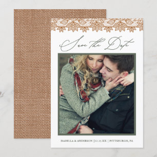 Rustikaler Chic-Sage und Jute-Foto Save-the-Date Save The Date