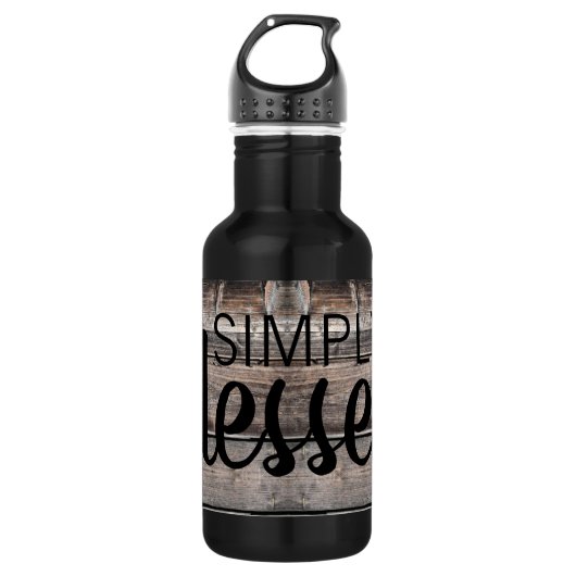 rustikaler Chic SIMPLY BLESSED in Schreibschrift | Edelstahlflasche (Vorderseite)