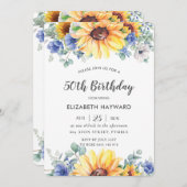 Rustikaler Chic Sonnenblume Blühende Weibchen Gebu Einladung (Vorne/Hinten)