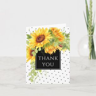 Rustikaler Chic Sonnenblumen und Punkte Danke Karte