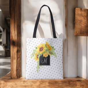 Rustikaler Chic Sonnenblumen und Punkte mit Monogr Tasche