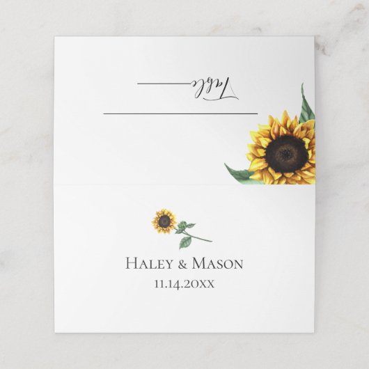 Rustikaler Chic Sunflower Wedding Platzkarte (Außenseite Aufgefaltet)