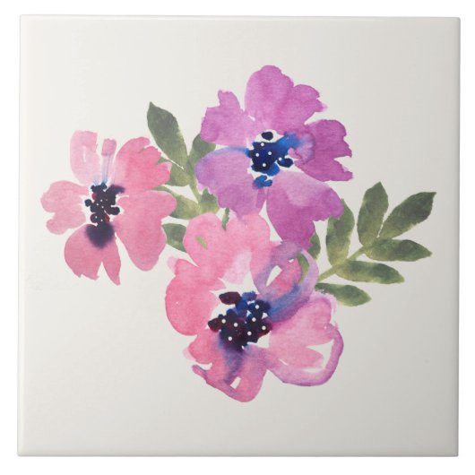 Rustikaler Chic Wasserfarbe Floral Rosa Creme Fliese (Vorderseite)
