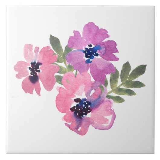 Rustikaler Chic Wasserfarbe Floral Rosa Weiß Fliese (Vorderseite)