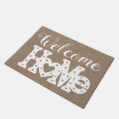 Rustikaler Chic "Welcome Zuhause" Burlap-Effekt Fußmatte (Schrägansicht)