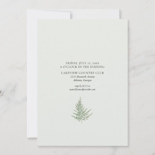 Rustikaler Chic Wild Forest Fern Greenerie Wedding Einladung (Rückseite)