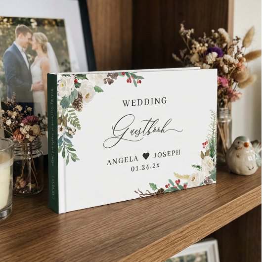 Rustikaler Chic Winter floral Holly Berries Weddin Gästebuch