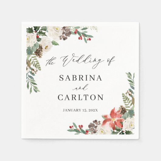 Rustikaler Chic Winter floral Holly Berries Weddin Serviette (Vorderseite)