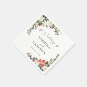 Rustikaler Chic Winter floral Holly Berries Weddin Serviette (Ecke)