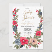 Rustikaler Chic Winter Floral Wasserfarben Babydus Einladung (Vorderseite)