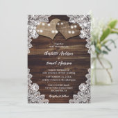 Rustikaler Chic Wood Burlap Lace String Lights Hoc Einladung (Stehend Vorderseite)