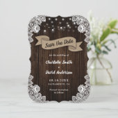 Rustikaler Chic Wood Burlap Lace Wedding Save The Date (Stehend Vorderseite)