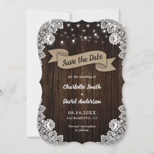 Rustikaler Chic Wood Burlap Lace Wedding Save The Date