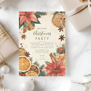 Rustikaler Citrus Poinsettia Frohe Weihnachten Einladung