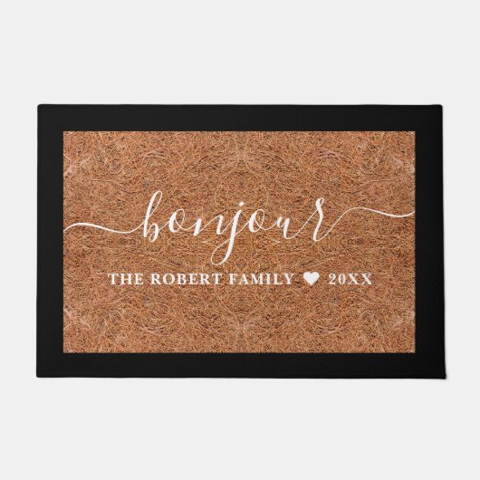 Rustikaler Coir Familienname Bonjour Französisch W Fußmatte (Vorderseite)