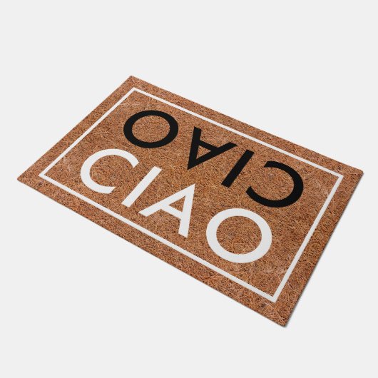 Rustikaler Coir Italienisch Willkommen Schwarz-Wei Fußmatte (Schrägansicht)