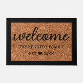 Rustikaler Coir Look Willkommen Familienname Perso Fußmatte (Vorderseite)