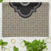 Rustikaler Country Burlap Look, Schwarz Monogram L Geschirrtuch (Gefaltet)