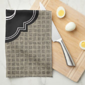 Rustikaler Country Burlap Look, Schwarz Monogram L Geschirrtuch (Viertel Falte)