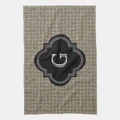 Rustikaler Country Burlap Look, Schwarz Monogram L Geschirrtuch (Vertikal)