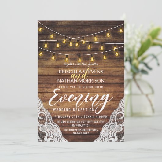 Rustikaler Country String Lights Abend Einladung (Stehend Vorderseite)