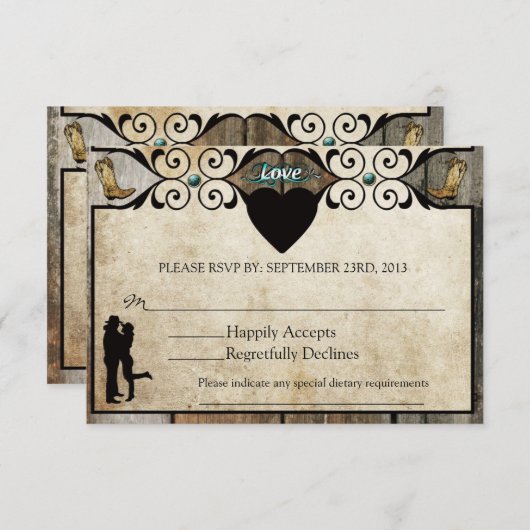 Rustikaler Country Western Hochzeitkarte RSVP (Vorne/Hinten)
