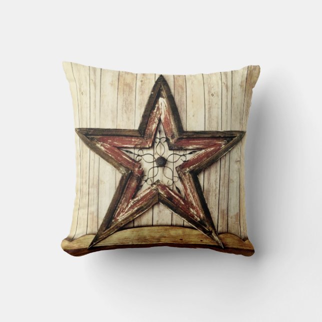 Rustikaler Country Western Star Bard Wood Throw Ki Kissen (Vorderseite)
