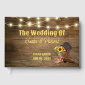 Rustikaler Cowboy Boots Sonnenblumen Western Hochz Gästebuch (Vorderseite)