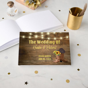 Rustikaler Cowboy Boots Sonnenblumen Western Hochz Gästebuch