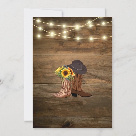 Rustikaler Cowboy Boots Sonnenblumenblume Western Einladung (Rückseite)