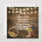 Rustikaler Cowboy Boots Sonnenblumenblume Western  Einladung (Vorderseite)