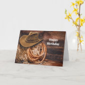 Rustikaler Cowboy Hat Rope Hay Foto Geburtstag Karte (Gelbe Blume)