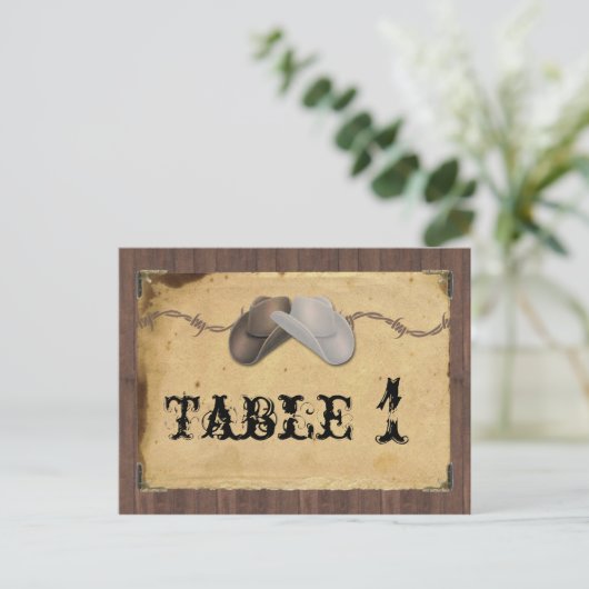 Rustikaler Cowboy Hats Barbarei Tischnummer (Stehend Vorderseite)