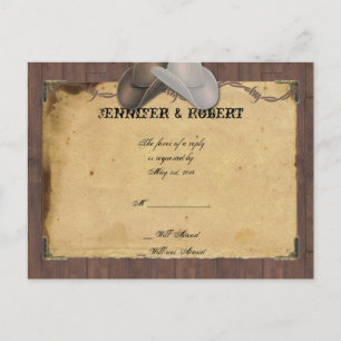 Rustikaler Cowboy Hats Barbed Wedding RSVP Einladungspostkarte