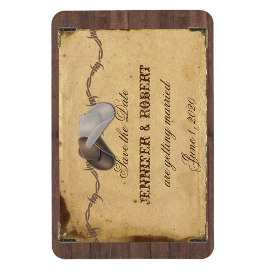 Rustikaler Cowboy Hats Hochzeit retten das Datum Magnet (Vertikal)