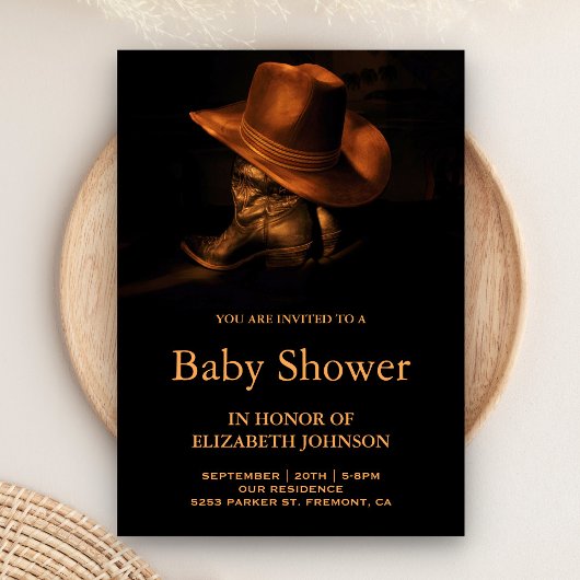 Rustikaler Cowboy-Hut und Boots Baby-Dusche Einladung