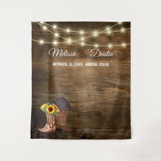 Rustikaler Cowboy-Sonnenblumen-Western Hochzeitsvo Wandteppich (Vorderseite)