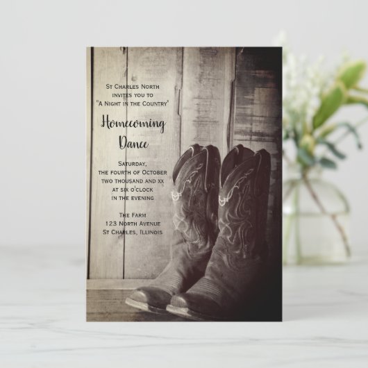 Rustikaler Cowboy stimuliert Homecoming Dance Einladung (Stehend Vorderseite)