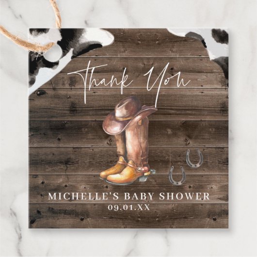 Rustikaler Cowboy-Western | Baby Showmarke Geschenkanhänger (Vorderseite)