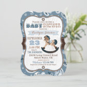 Rustikaler Cowboy-Western Rocking Horse Baby-Dusch Einladung (Stehend Vorderseite)