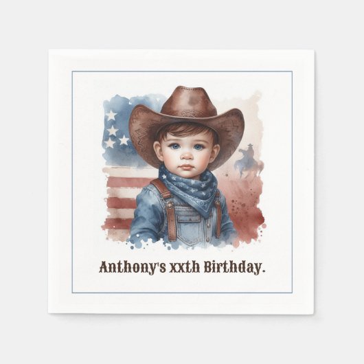 Rustikaler Cowboy Western Rodeo Geburtstagsparty Serviette (Vorderseite)