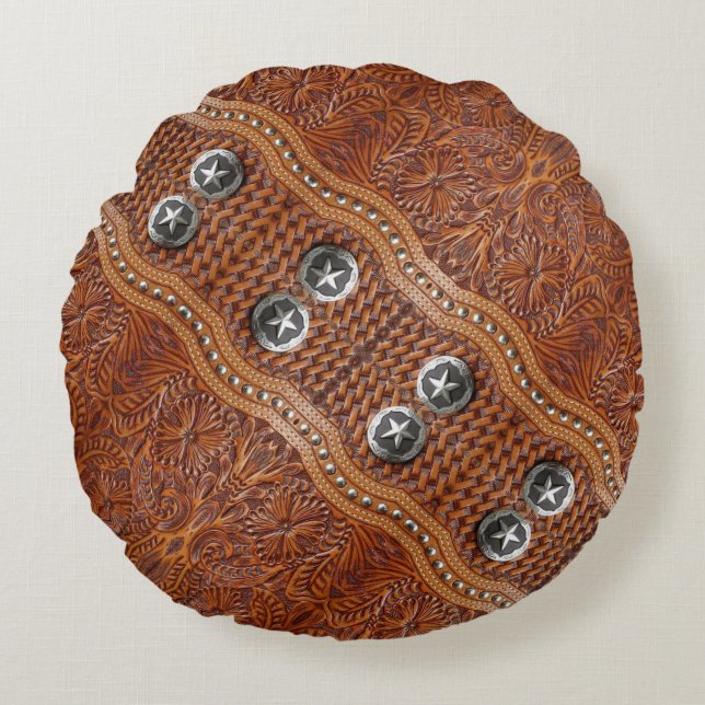 Rustikaler Cowboy-Western Südwest Bauernhof Rundes Kissen (Vorderseite)