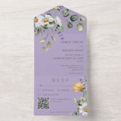 Rustikaler Daisy & Lavender Lila QR-Code All In One Einladung (Innen Boden)
